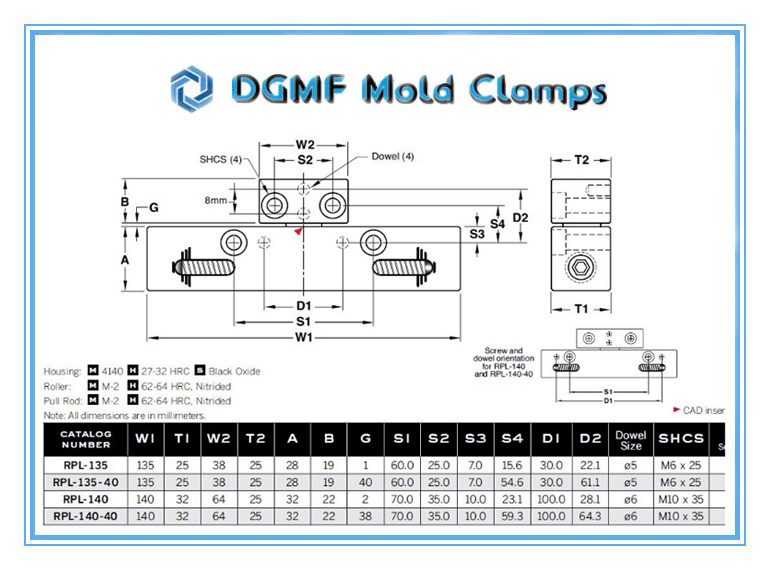 DGMF Mold Clamps Co., Ltd - RPL Latch Lock Roller Puller Drawing and Specifications