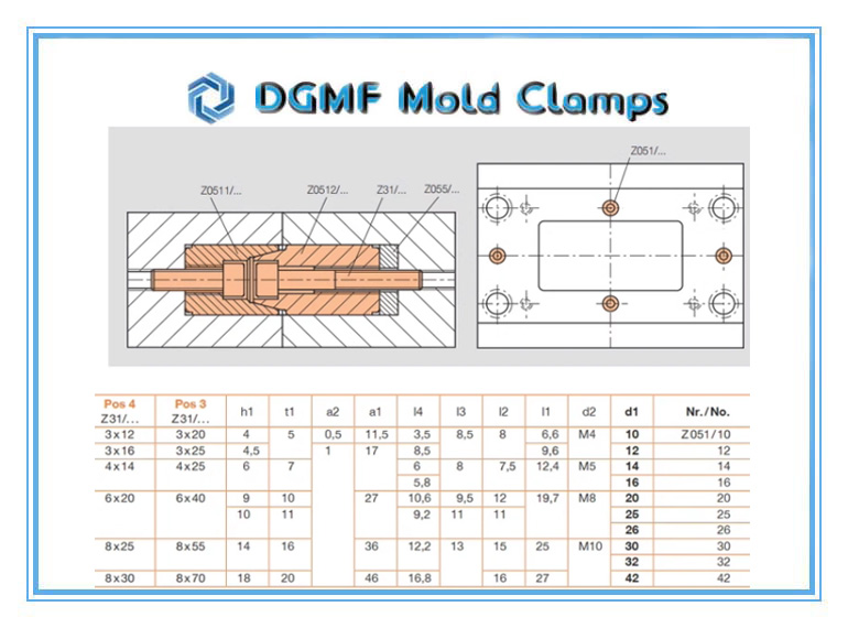 DGMF Mold Clamps Co., Ltd - Round Locating Unit Z051 Conical Interlock Specifications