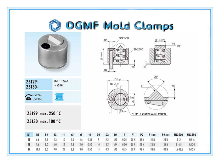 DGMF Mold Clamps Co., Ltd - Round Slide Holding Device Z5129 Z5130 Slide Retainer Drawing