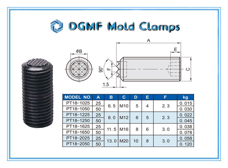 DGMF Mold Clamps Co., Ltd - Serrated Surface PT18-Gripper Screw Drawing and Specifications