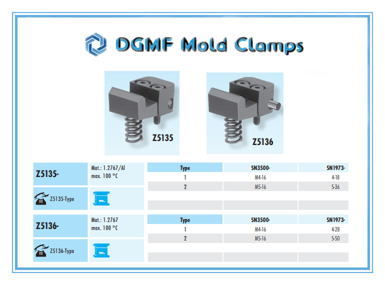 DGMF Mold Clamps Co., Ltd - Slide Holding Device Z5135 Z5136 Mold Slide Retainer Specification