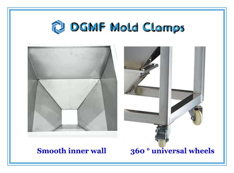 DGMF Mold Clamps Co., Ltd - Smooth inner wall and 360 ° universal wheels hopper dryer material storage tank