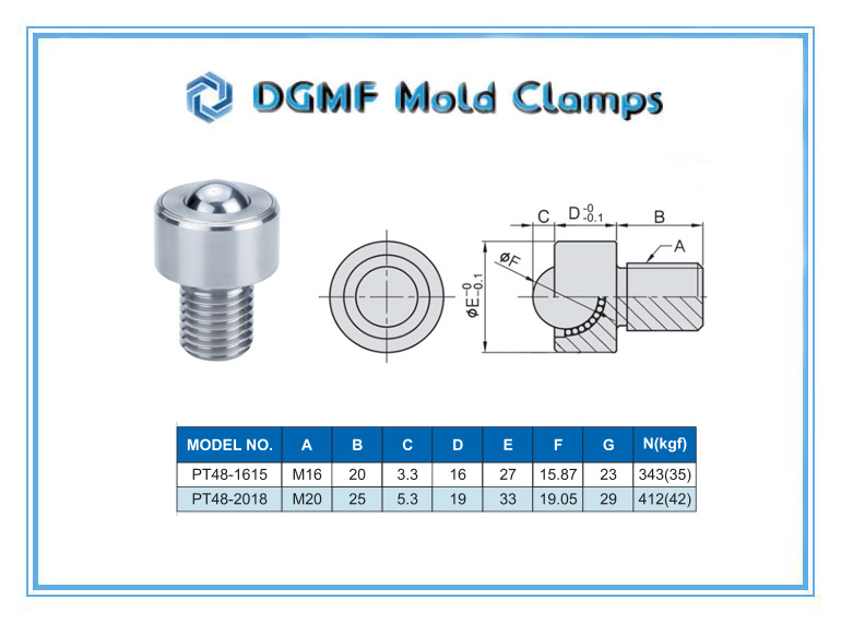 DGMF Mold Clamps Co., Ltd - Stainless Steel Round Ball Roller PT48 Drawing and Specifications