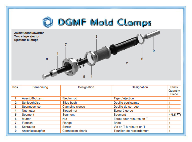 DGMF Mold Clamps Co., Ltd - Two-stage Ejector Z1691 Flange Component Breakdown