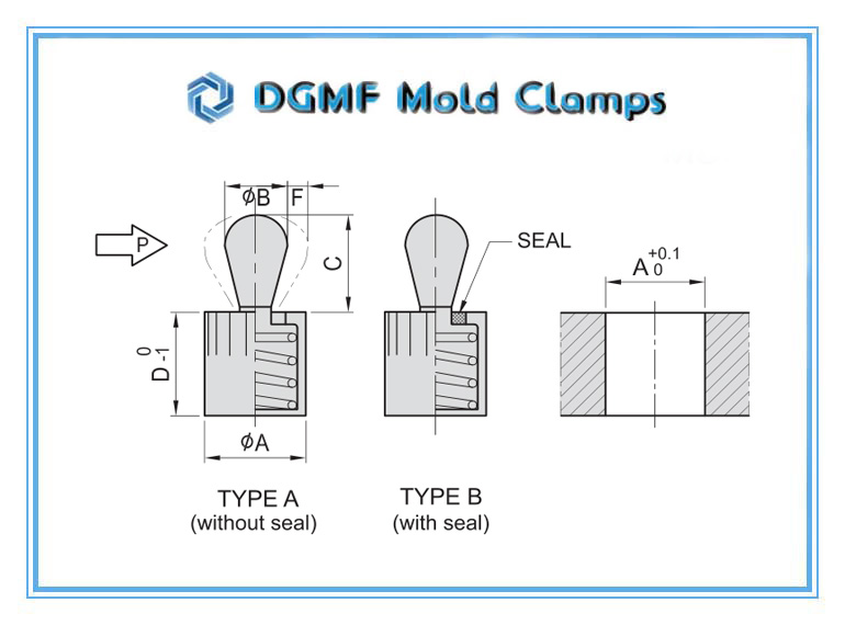 DGMF Mold Clamps Co., Ltd - Type-A and Type-B PT56 Spring Locating Pins Drawing