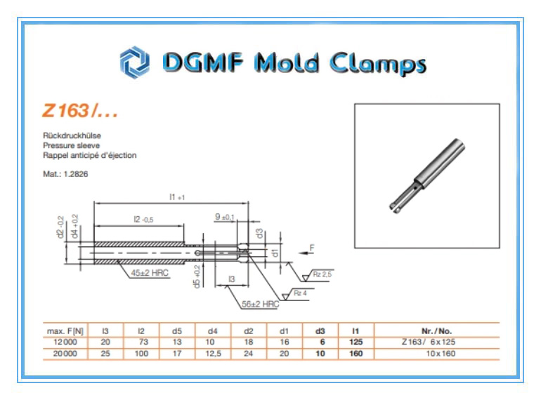 DGMF Mold Clamps Co., Ltd - Z163 Pressure Sleeve Push-Back Unit Drawing and Specifications