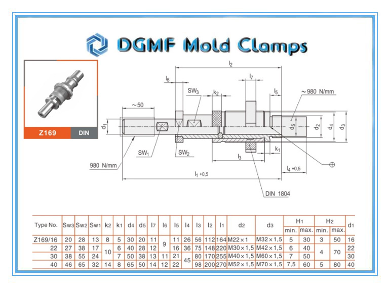 DGMF Mold Clamps Co., Ltd - Z169 Two-stage Ejector Drawing and Specifications