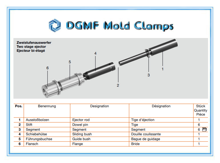 DGMF Mold Clamps Co., Ltd - Z1697 Two-stage Ejector Spare Part Breakdown