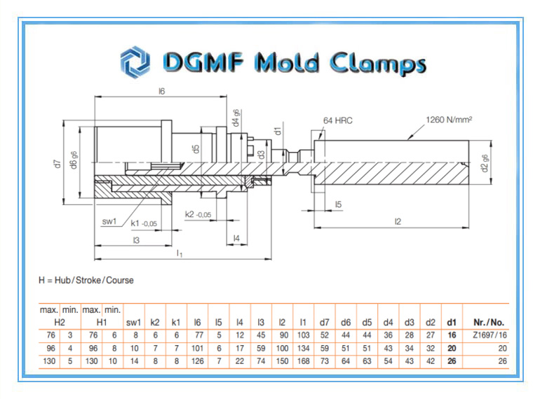 DGMF Mold Clamps Co., Ltd - Z1697 Two-stage Ejector Specifications