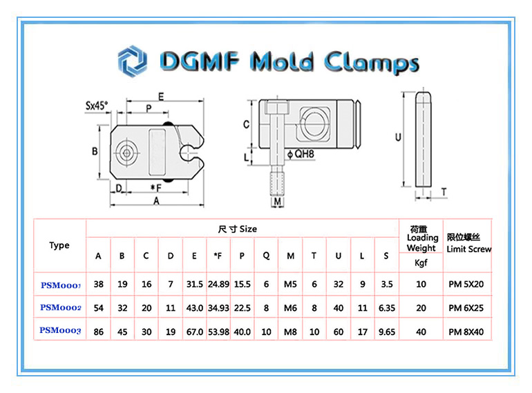 DGMF Mold Clamps Co.,Ltd - PSM Metric Slide Retainer Specification