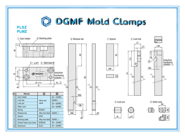 DGMF Mold Clamps Co.,Ltd - Plastic Mold Component PLSZ Latch Pull PLMZ Parting Lock Set Breakdown