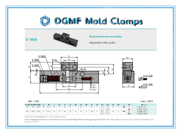 DGMF Mold Clamps Co。， Ltd - Adjustable Claw Puller E 1808 Mold Latch Lock Unit Drawing