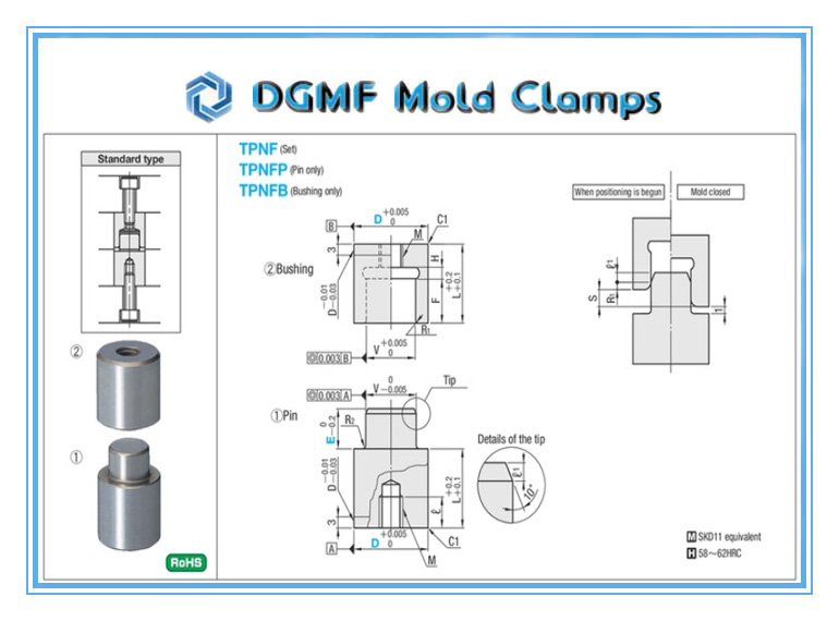 DGMF Mold Clamps Co。， Ltd - Standard-type Positioning Straight Pin Set TPNF Round Taper Interlock Drawing