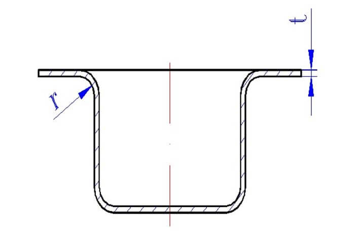 Deep-drawing pieces between the bottom and the wall of the internal angle r should not be less than the thickness of the plate t - DGMF